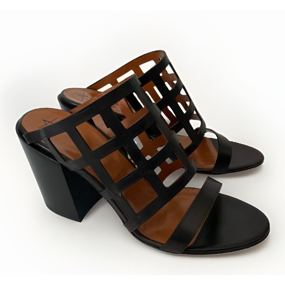 New Aquatalia Frederica Caged Mule Stacked Heel Sandals Black Leather Sz 10
